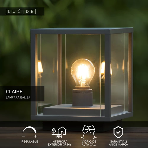 Lucide CLAIRE - Lámpara baliza - 1xE27 - IP54 - Antracita - USP